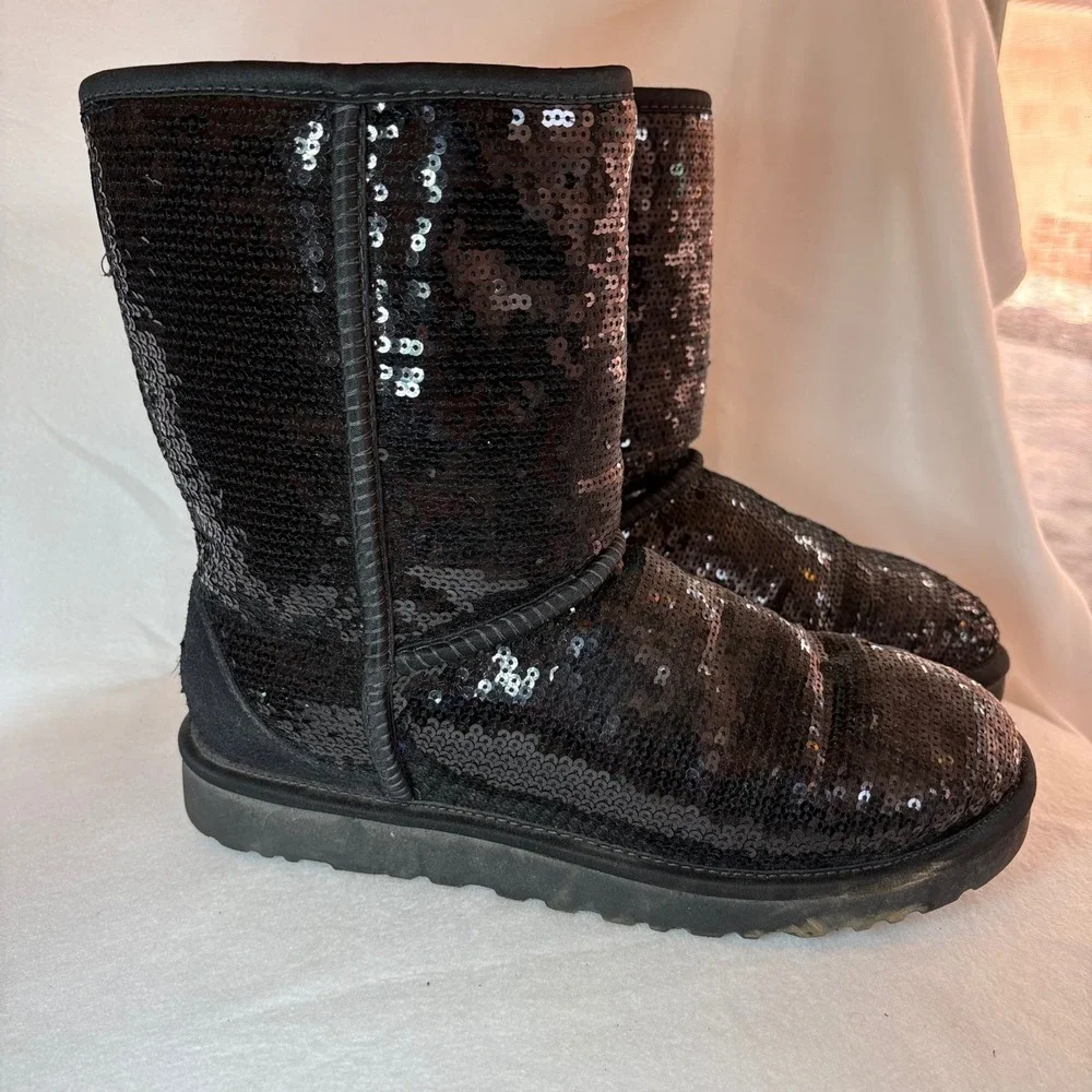 UGG Australia Classic Short Sparkle Black Sequin Boots